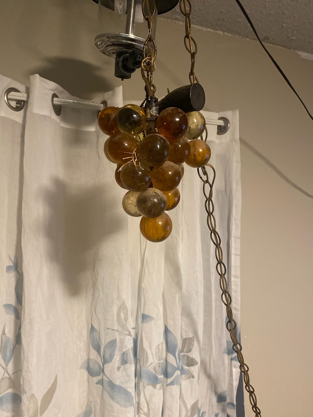 Vintage 1960's Amber Glass Grape Cluster Pendant Light - Home Accents